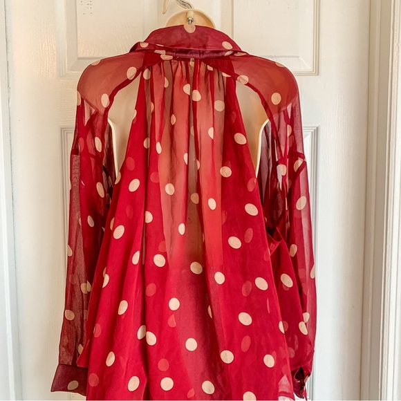 UNIF Burgundy Polka Dot Sheer Top - Picture 5 of 9